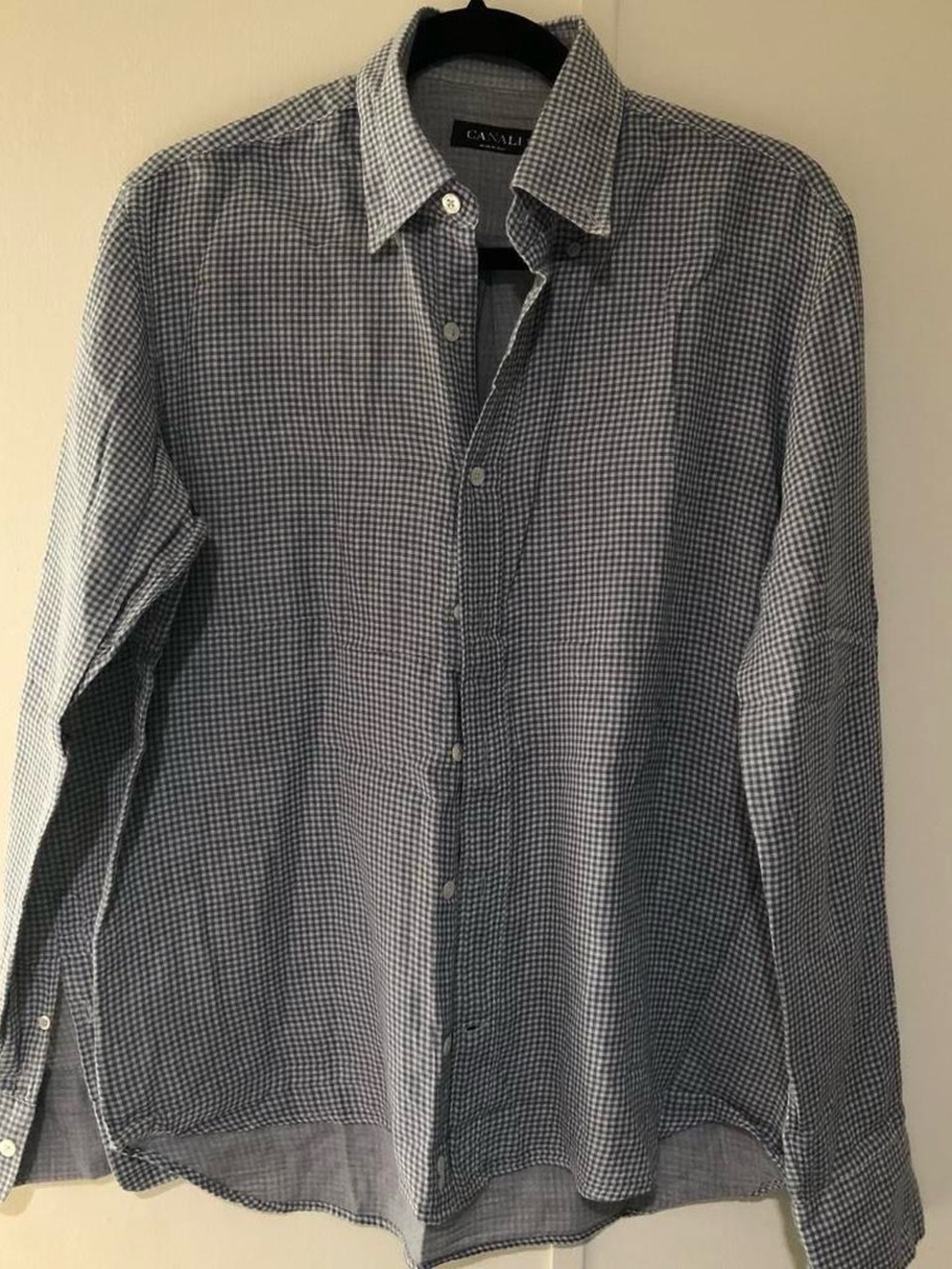 Canali Grey and White Micro-Check %100 Cotton Button-Down Shirt